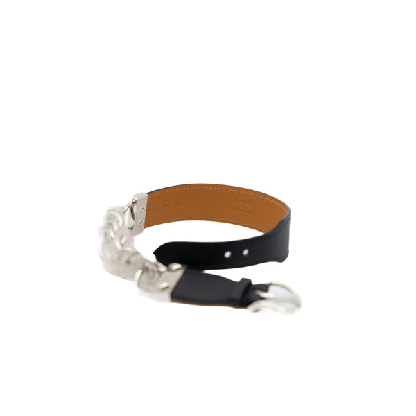 black chain with leather wide bracelet rrp2105 - L'UXE LINK