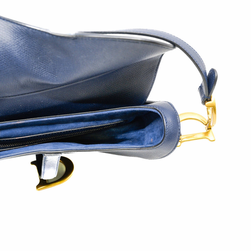 medium saddle bag with strap in calfskin blue ghw 2020