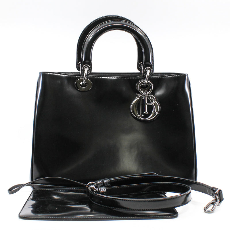 Medium Diorissimo In Black Patent Leather Handbag PHW With Strap - L'UXE LINK