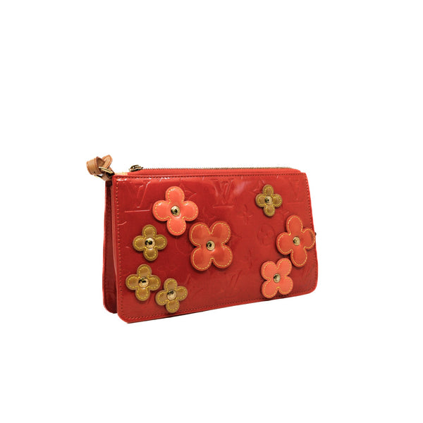 floral pochette in monogram pantent orange ghw