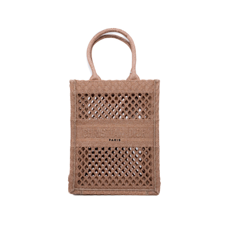 Clay-colored Mesh Embroidery Vertical Book Tote - L'UXE LINK
