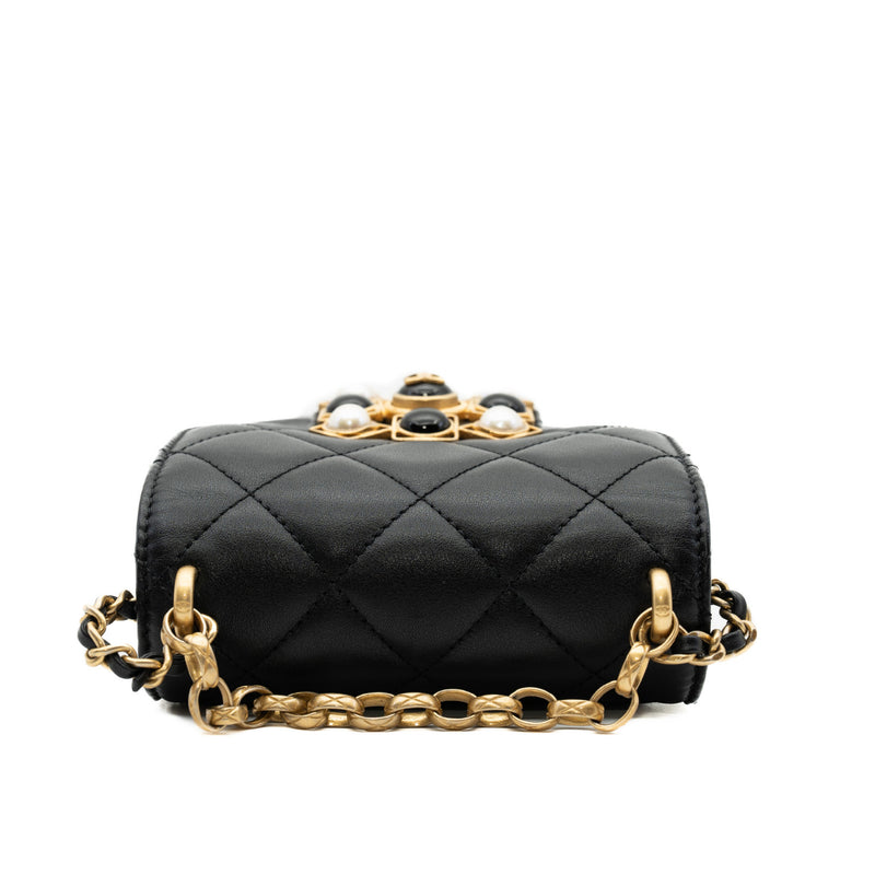 Resin And Pearl Black Calfskin Quilted CC Flap Bag GHW Seri 30 - L'UXE LINK