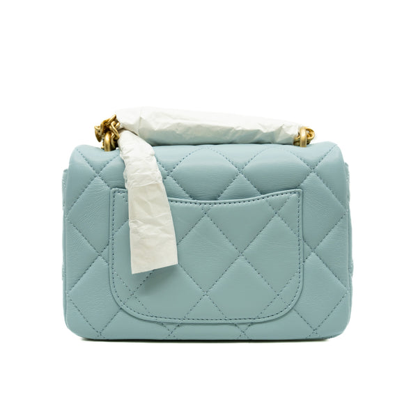 22P Mini Square In Light Blue Lambskin Leather Flap Bag GHW Seri A0E8XXXX