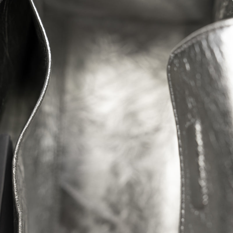 Medium Diorever In Metallic Silver Calfskin Flap Bag PHW With Strap - L'UXE LINK