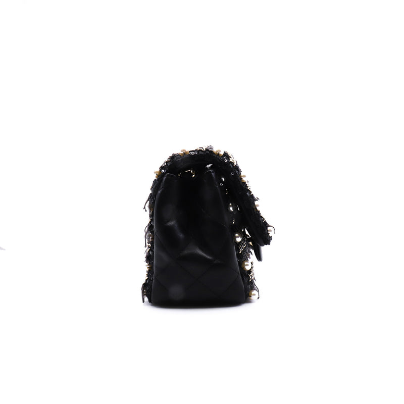 Mini Square Black Pearl And Chains Lambskin Quilted Flap Bag GHW Seri 30 - L'UXE LINK