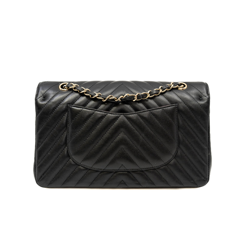 Medium Classic Chevron In Black Lambskin Quilted Double Flap Black GHW Seri 26
