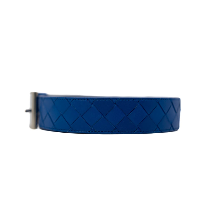 Blue Intrecciato Calfskin Belt PHW 95cm - L'UXE LINK