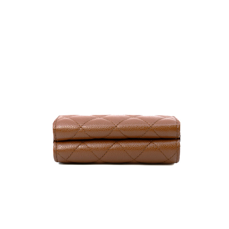 Classic Small Snap Caramel Brown Caviar Leather Flap Wallet GHW - L'UXE LINK