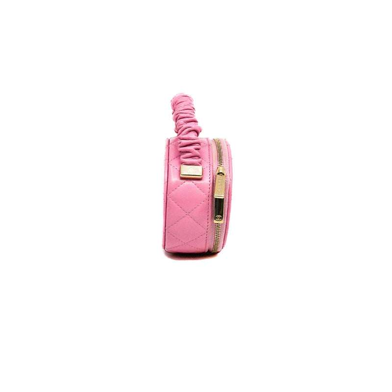 Mini Pink Round Vanity Lambskin Top Handle LGHW Seri 32 - L'UXE LINK