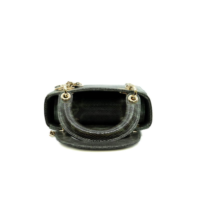 mini lady dior in dark green lizard leather ghw