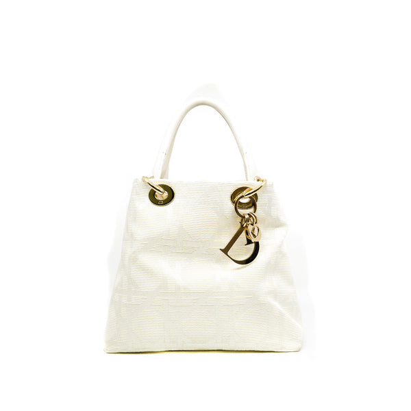 Canvas Cannage White Small Soft Lady Dior Shopping Tote GHW - L'UXE LINK