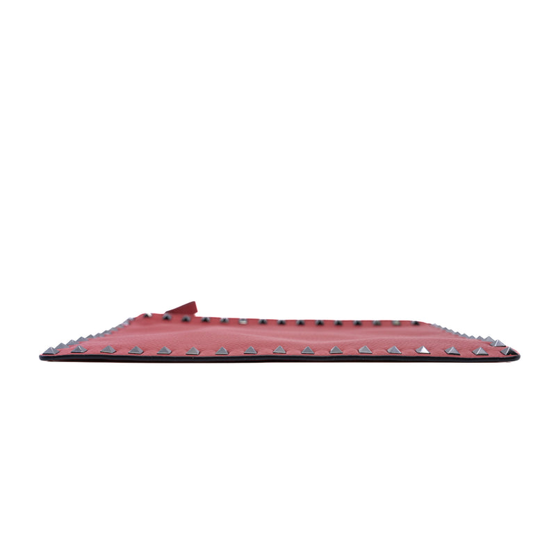 Black Rockstud Red Calfskin Zip-Up Clutch Bag - L'UXE LINK