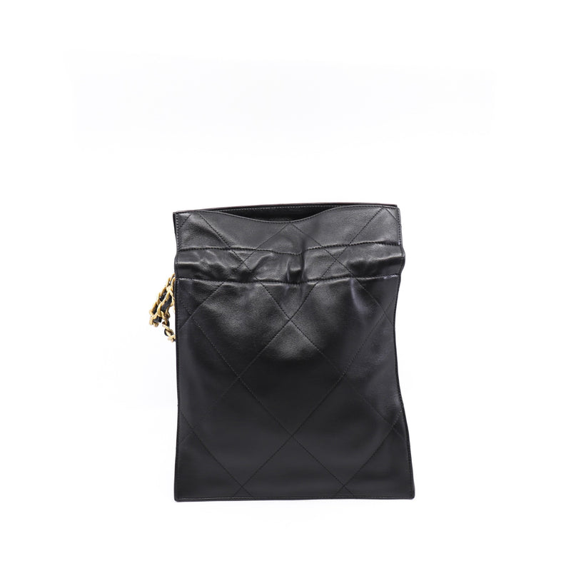 Medium Classic Black Lambskin Leather Pocket Bag GHW With Chain Seri 30 - L'UXE LINK