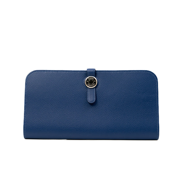 Dogon Recto Verso Wallet In Blue Togo Leather PHW C Stamp - L'UXE LINK