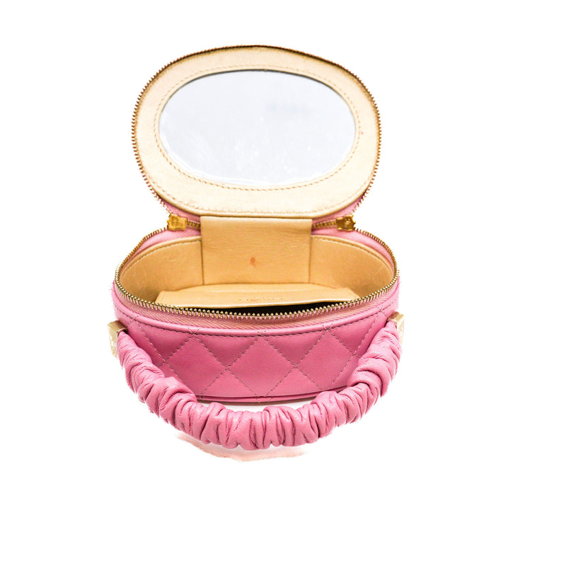 Mini Pink Round Vanity Lambskin Top Handle LGHW Seri 32 - L'UXE LINK