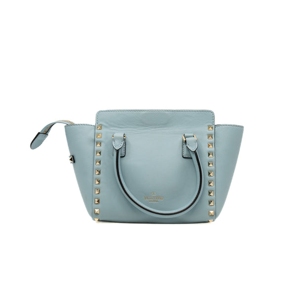 small tote with rockstuds in leather  blue ghw - L'UXE LINK