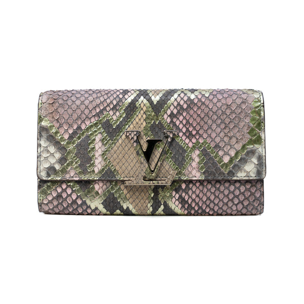 Capucines In Metallic Python And Leather Flap Snap Wallet PHW - L'UXE LINK