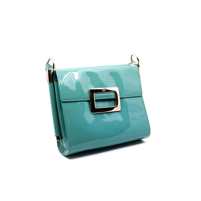 crossbody bag in patent lack green ghw