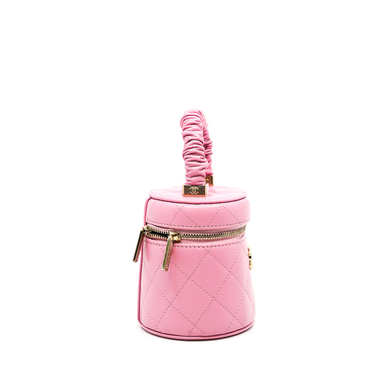 Mini Vanity Case With Ruched Handle In Pink Lambskin Quilted Handbag GHW Seri 32 - L'UXE LINK