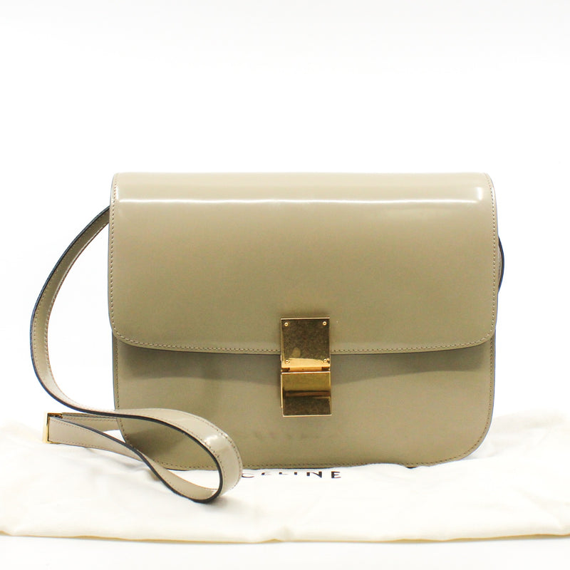 box medium leather  light gray ghw