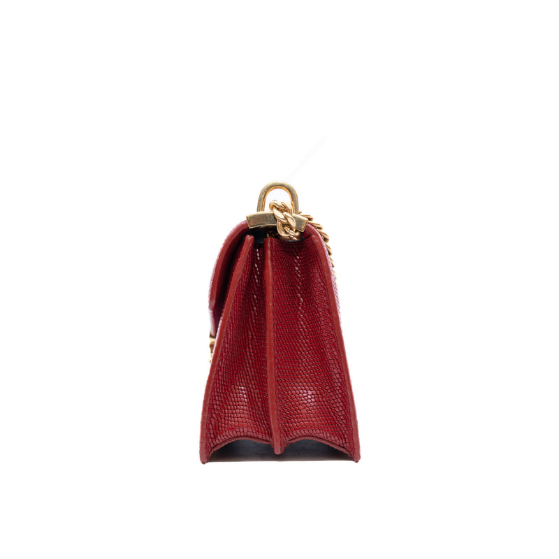 small flap bag in Calfskin Lizard Embossed red/pink ghw - L'UXE LINK