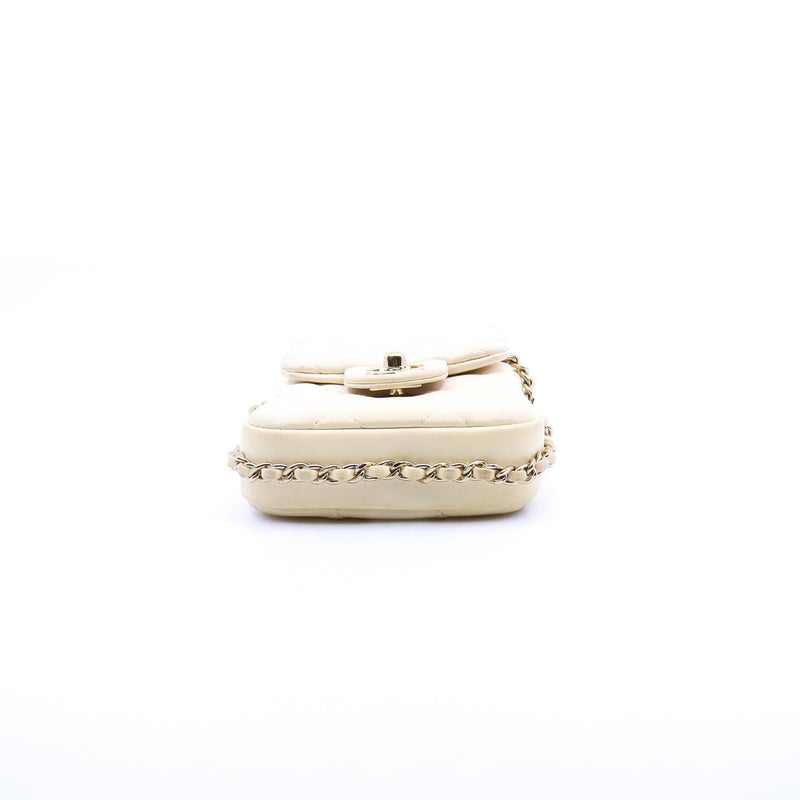 White Lambskin Quilted Phone Flap Bag With Chain GHW Seri 29 - L'UXE LINK