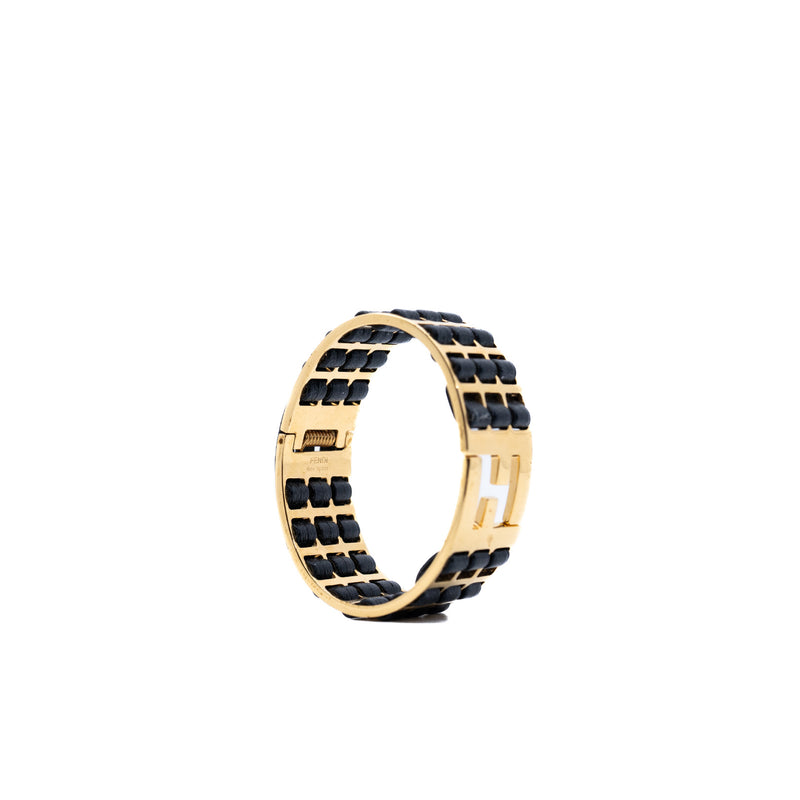 thick FF bangle in leather black ghw - L'UXE LINK