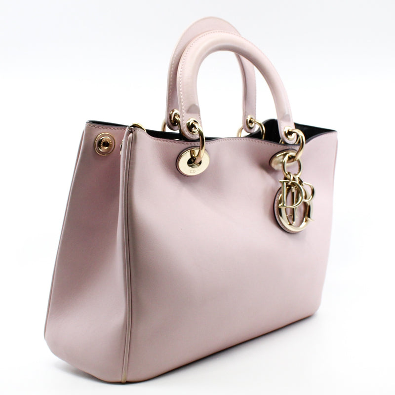 Small Diorissimo In Nude Pink/Black Calfskin Handbag GHW With Strap - L'UXE LINK