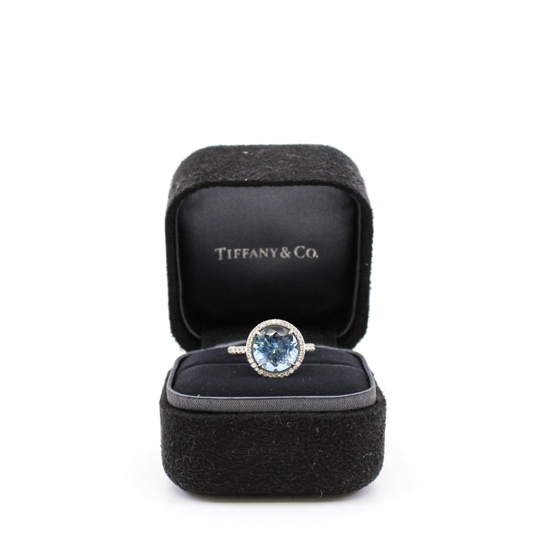 pt950 round aquamarine 3.33ct soleste single row ring size 6 - L'UXE LINK