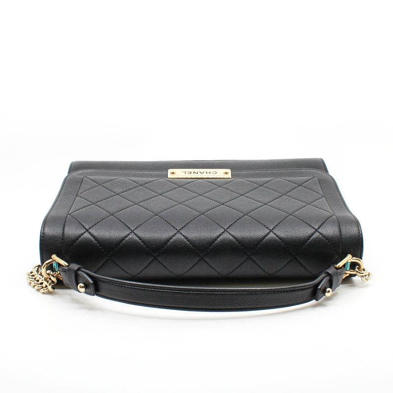 Large Label Click In Black Calfskin Leather Quilted Top Handle Flap Bag GHW Seri 23 - L'UXE LINK