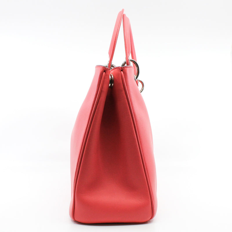 Medium Diorissimo In Coral Pink Calfskin Handbag PHW With Strap - L'UXE LINK