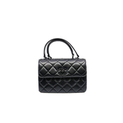 small trendy cc flap bag with top handle  so black lambskin
