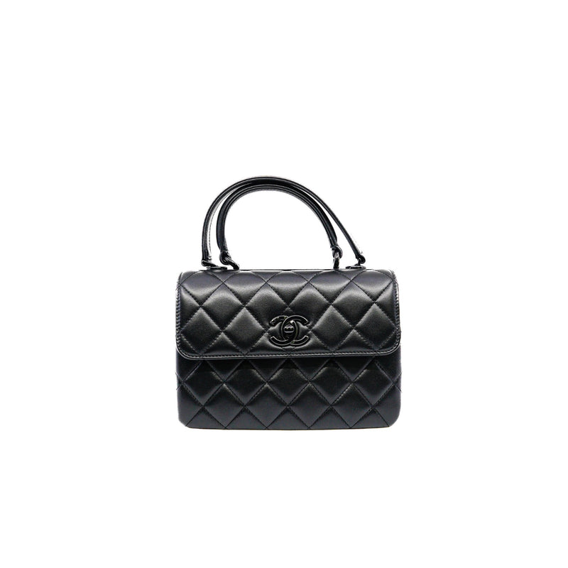 small trendy cc flap bag with top handle  so black lambskin