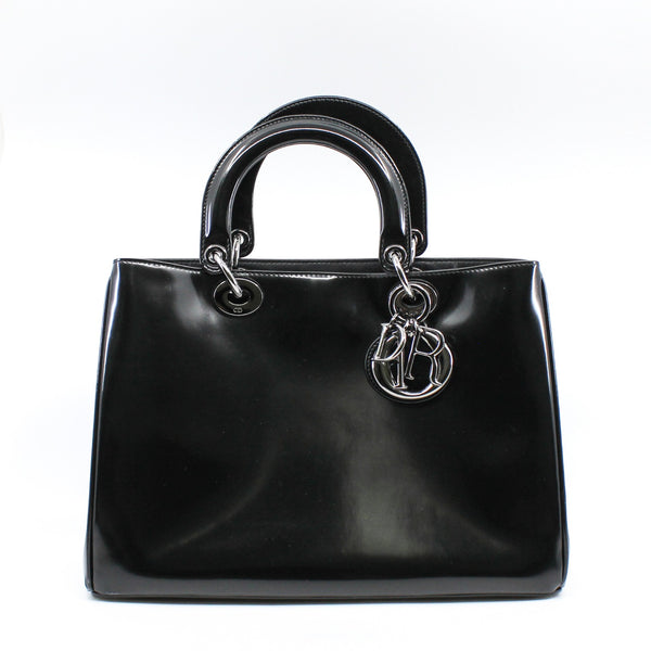 Medium Diorissimo In Black Patent Leather Handbag PHW With Strap - L'UXE LINK