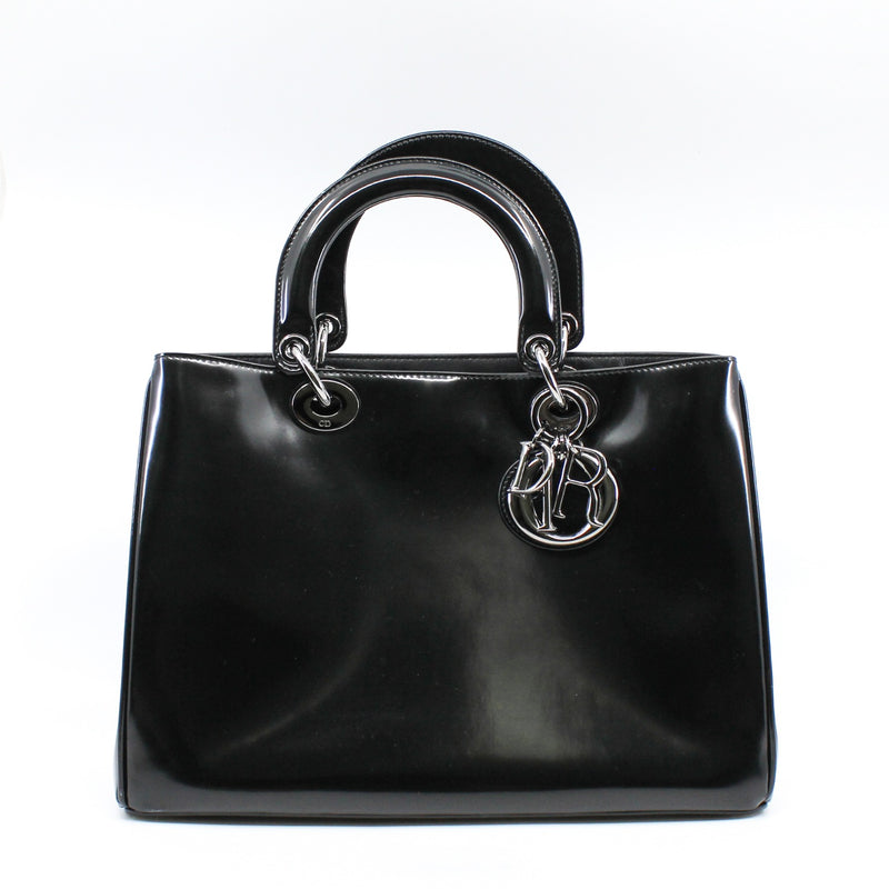 Medium Diorissimo In Black Patent Leather Handbag PHW With Strap - L'UXE LINK