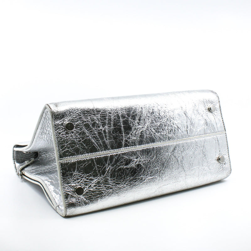 Medium Diorever In Metallic Silver Calfskin Flap Bag PHW With Strap - L'UXE LINK