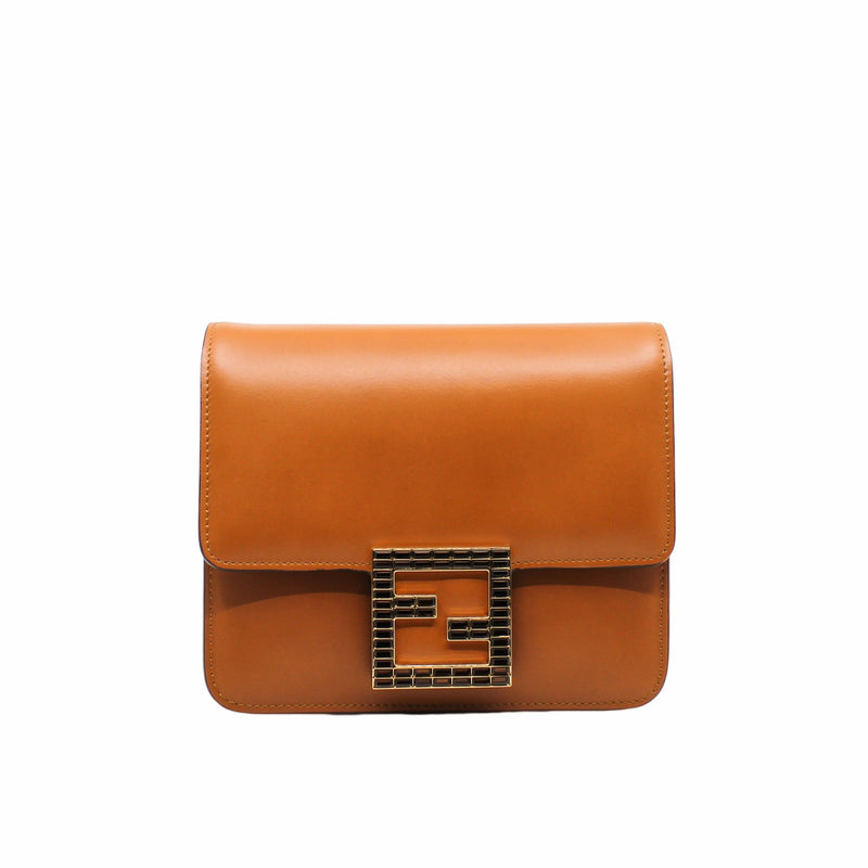 box strap bag  leather brown with crystal buckle ghw - L'UXE LINK