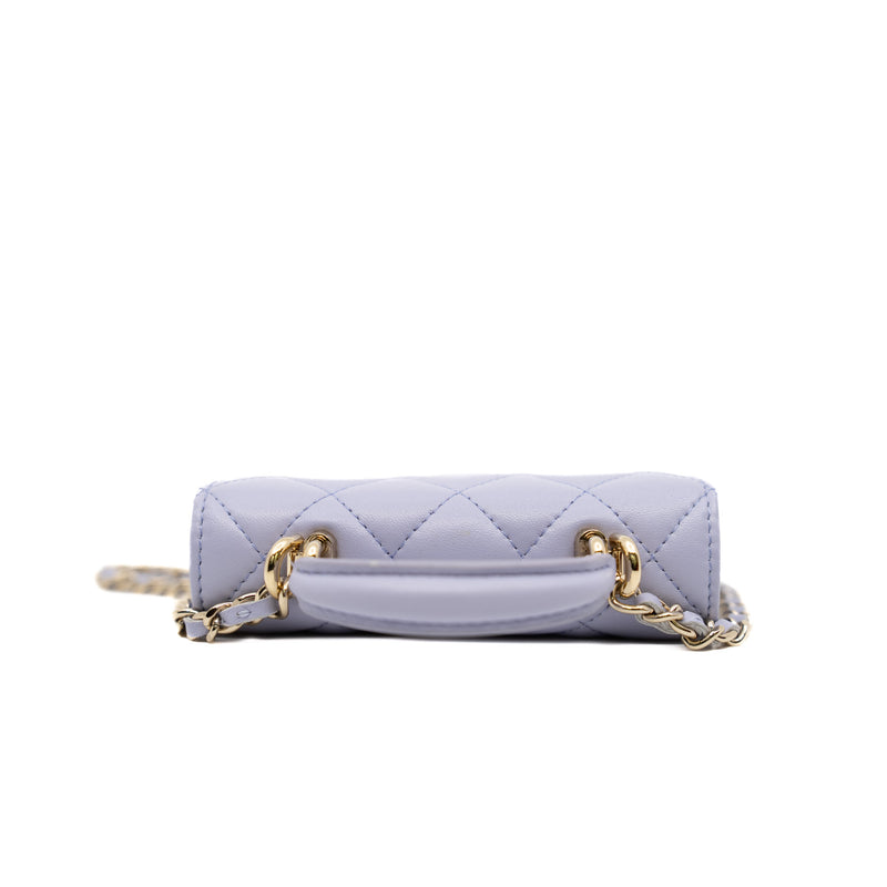mini chain clutch with top handle in lambskin purple ghw seri 31
