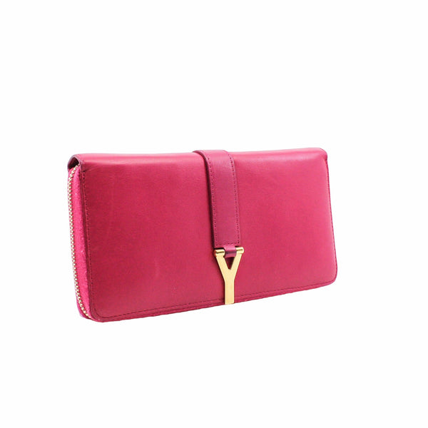 Y LOGO CALFSKIN LEATHER wallet red rose - L'UXE LINK