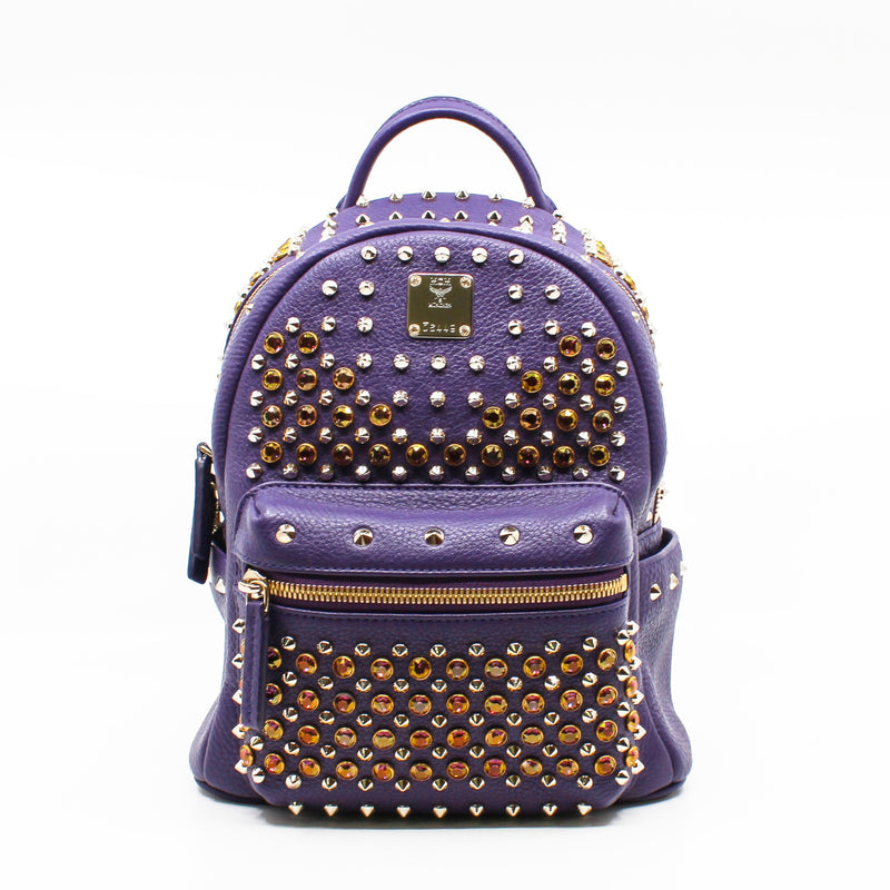 mini pink strass backpack in purple