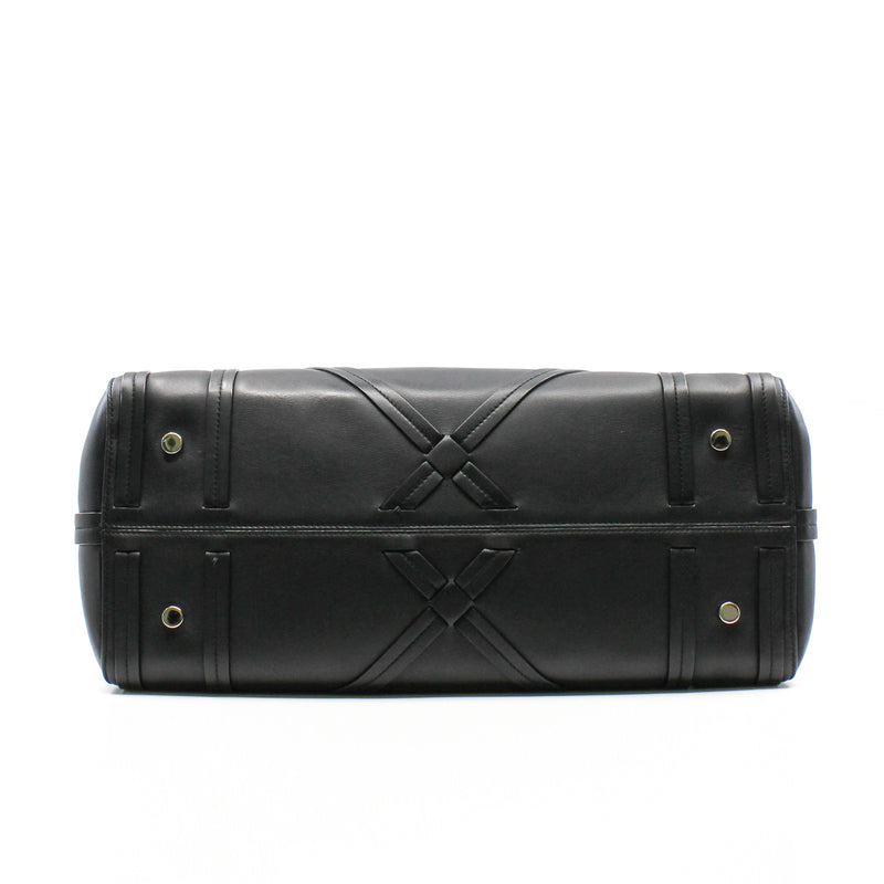 Black Cannage Detail Leather Shopper Tote Bag With Pouch PHW - L'UXE LINK