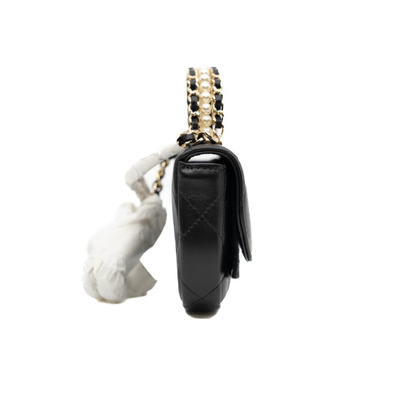 22s mini vanity pearl top handle on chain in lambskin black lghw #TT7Pxxxx