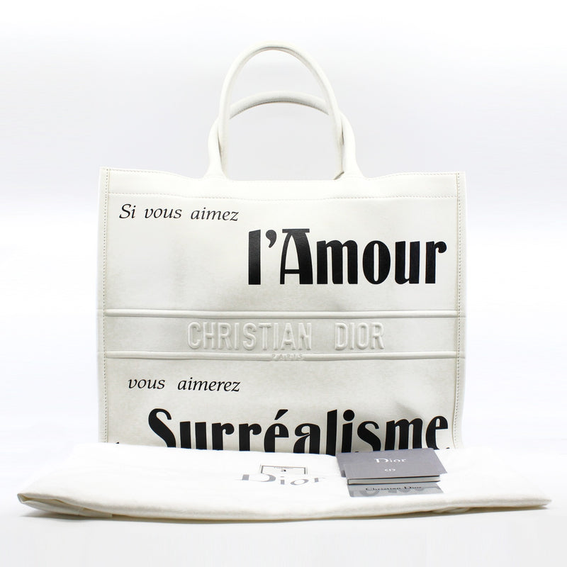 Large Dior Surrealism Book Tote In White Printed Calfskin Bag - L'UXE LINK