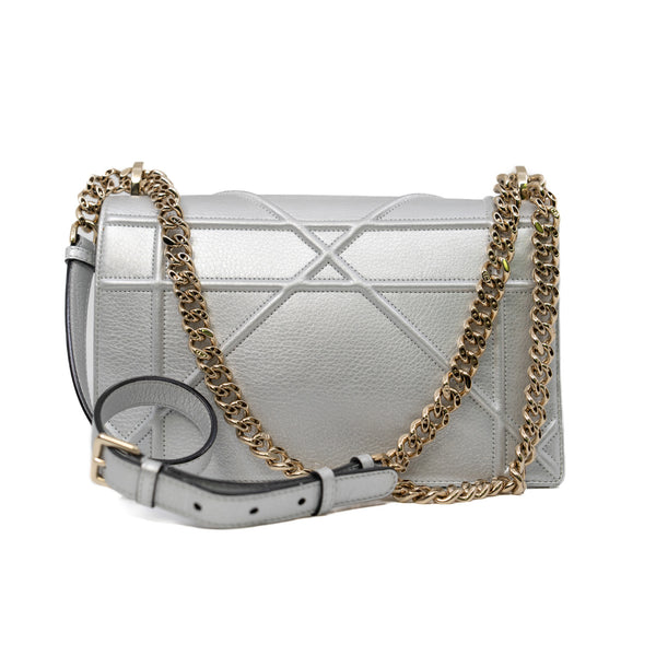 Medium Diorama In Metallic Silver Calfskin Handbag GHW