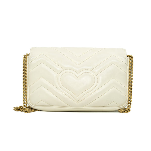 GG Marmont White Leather Mini Bag GHW - L'UXE LINK