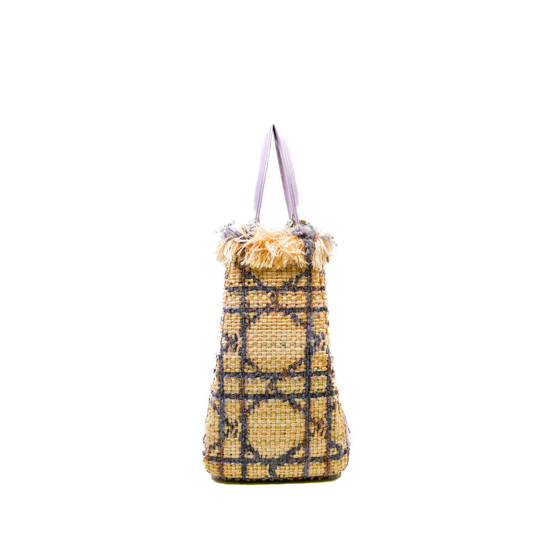 Medium Lady Dior In Beige/Purple Tweed Cannage Handbag PHW (No Strap)