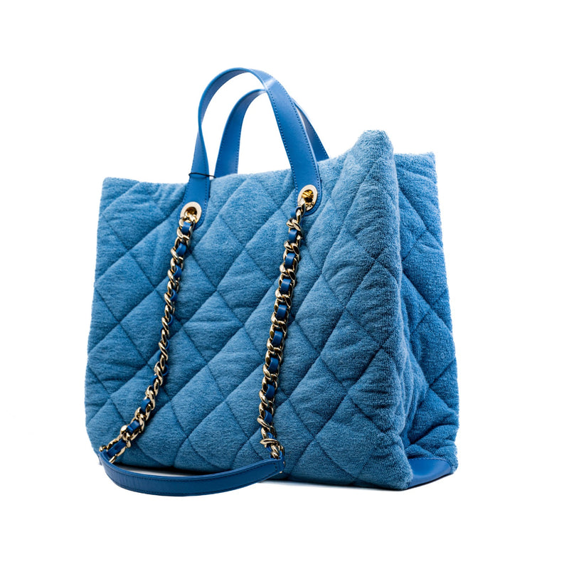 Light Blue Quilted Terry Cloth Coco Beach Shopper Tote Bag PHW Seri 30 - L'UXE LINK