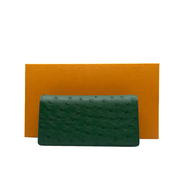 Brazza Green Ostrich Leather Long Wallet PHW With Stamp