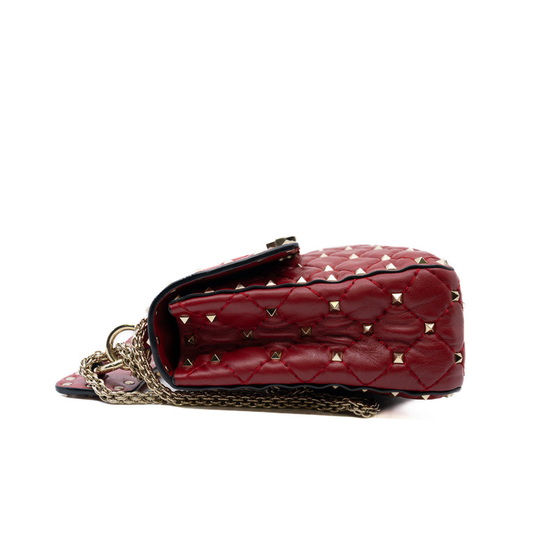 Medium Rockstud Spike Flap Bag Nappa Leather Red GHW - L'UXE LINK