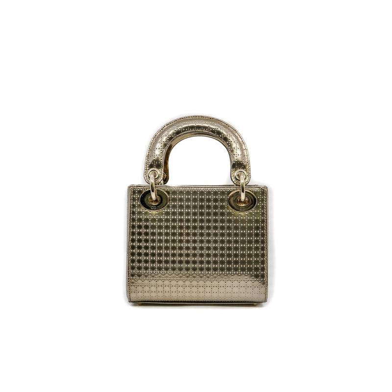 mini lady dior patent leather handbag in gold rghw